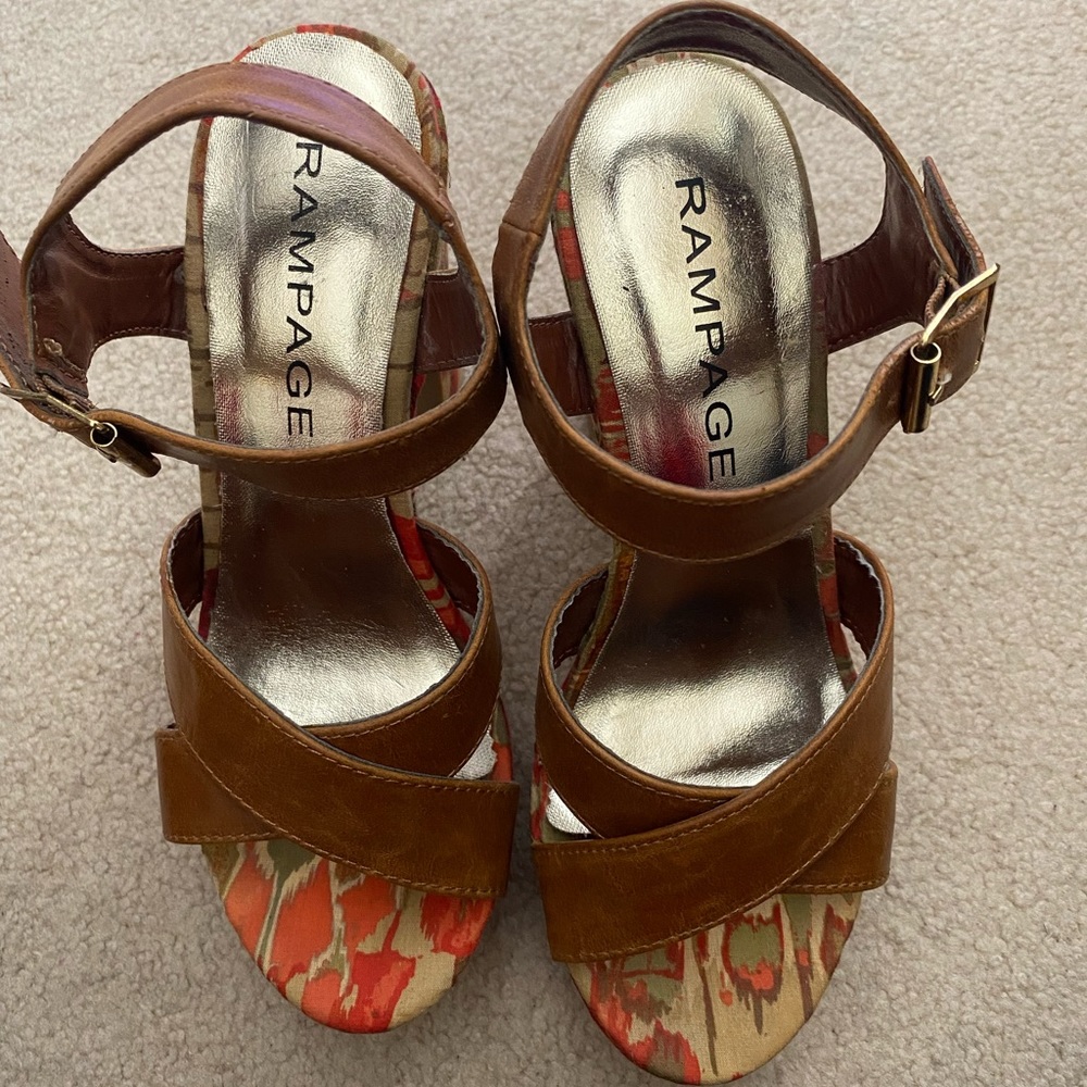 Rampage Tan Haylie Chunky Printed Heel Platform Sandals - Picture 3 of 9